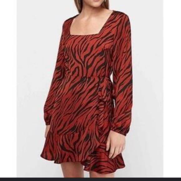 Express zebra print squareneck ruffle mini dress Size XL - Picture 1 of 5